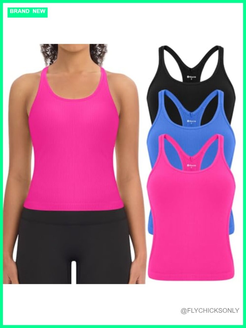 Ribbed Workout Crop Tank Top with Built in Bra Racerback for Yoga Gym